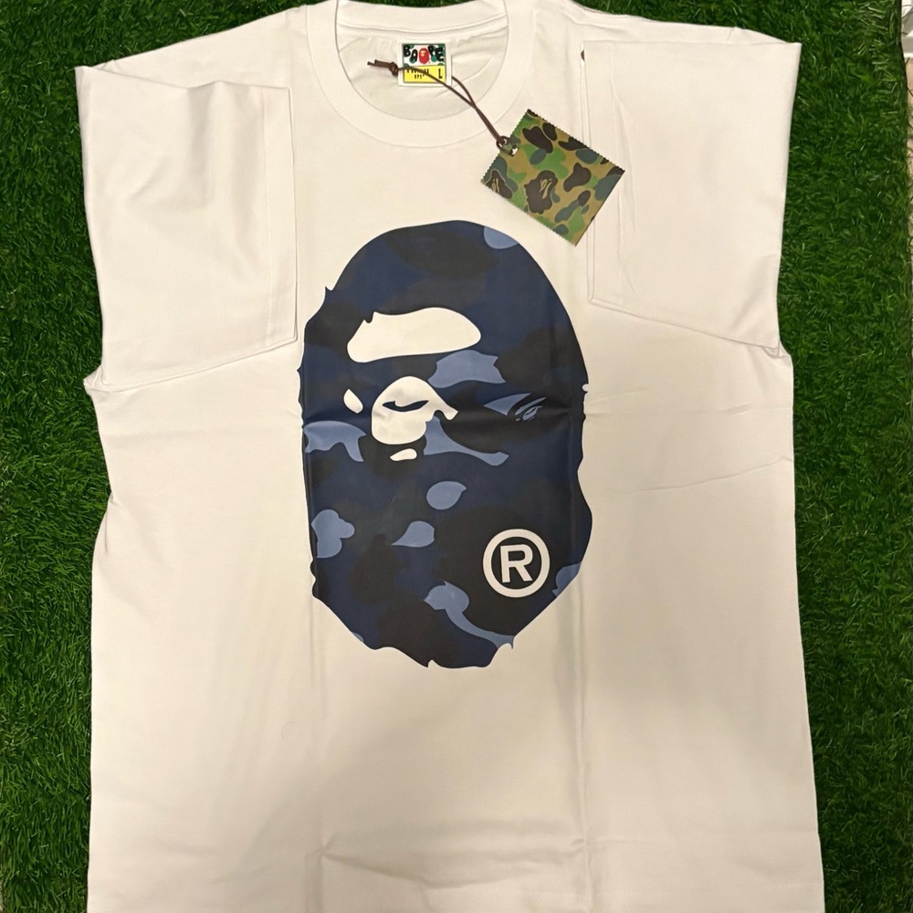 Bape White Tee with Navy Graphic